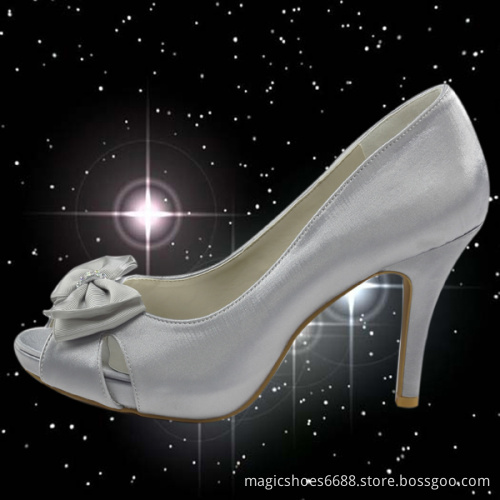 W1347 High Quality Satin Big Size With Bow Wedding Shoes